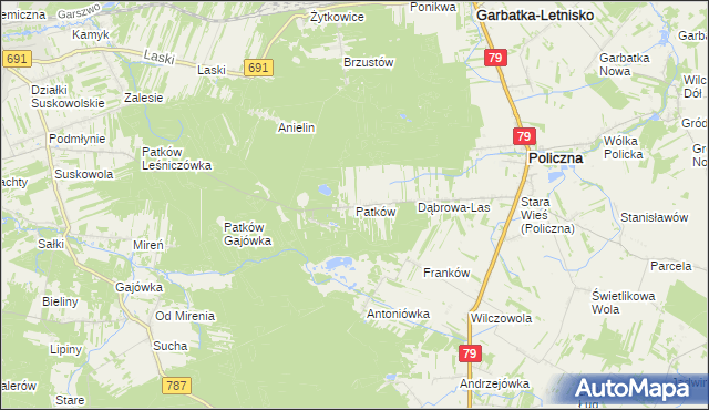 mapa Patków gmina Policzna, Patków gmina Policzna na mapie Targeo