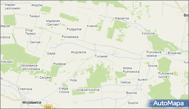 mapa Turowiec gmina Wojsławice, Turowiec gmina Wojsławice na mapie Targeo