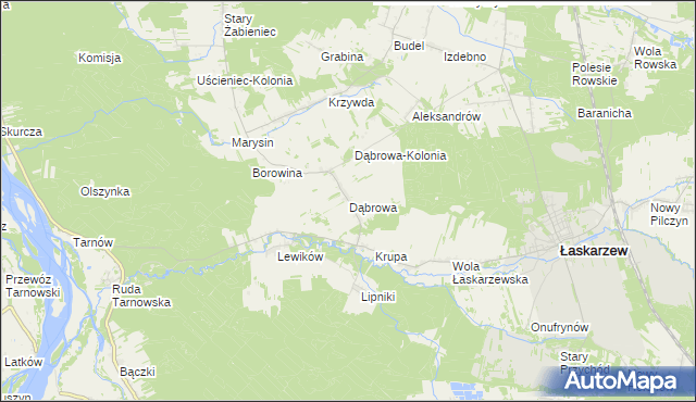 mapa Dąbrowa gmina Łaskarzew, Dąbrowa gmina Łaskarzew na mapie Targeo