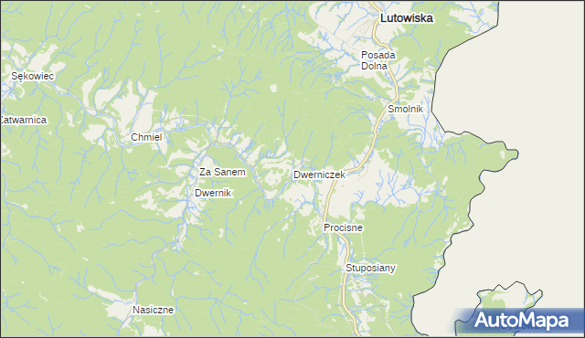 mapa Dwerniczek, Dwerniczek na mapie Targeo