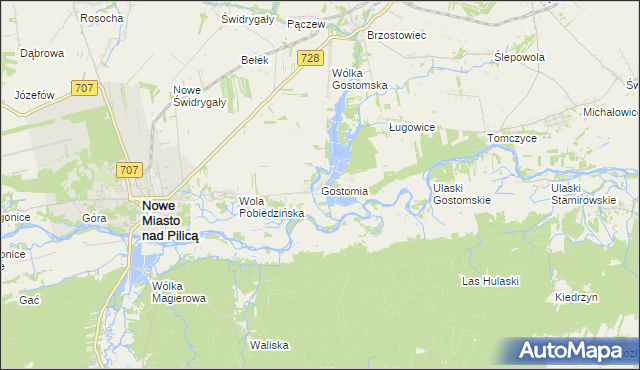 mapa Gostomia gmina Nowe Miasto nad Pilicą, Gostomia gmina Nowe Miasto nad Pilicą na mapie Targeo