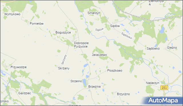 mapa Jaraczewo gmina Dolice, Jaraczewo gmina Dolice na mapie Targeo