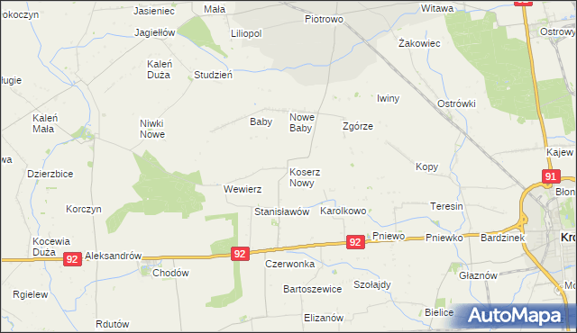 mapa Koserz Nowy, Koserz Nowy na mapie Targeo