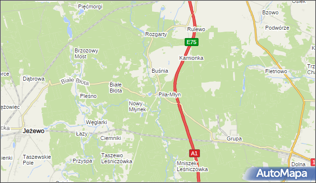 mapa Piła-Młyn gmina Jeżewo, Piła-Młyn gmina Jeżewo na mapie Targeo