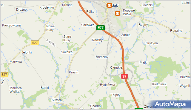 mapa Brzeziny gmina Pasłęk, Brzeziny gmina Pasłęk na mapie Targeo