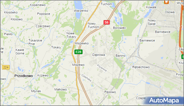 mapa Dąbrowa gmina Żukowo, Dąbrowa gmina Żukowo na mapie Targeo