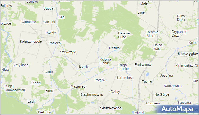 mapa Kolonia Lipnik gmina Siemkowice, Kolonia Lipnik gmina Siemkowice na mapie Targeo