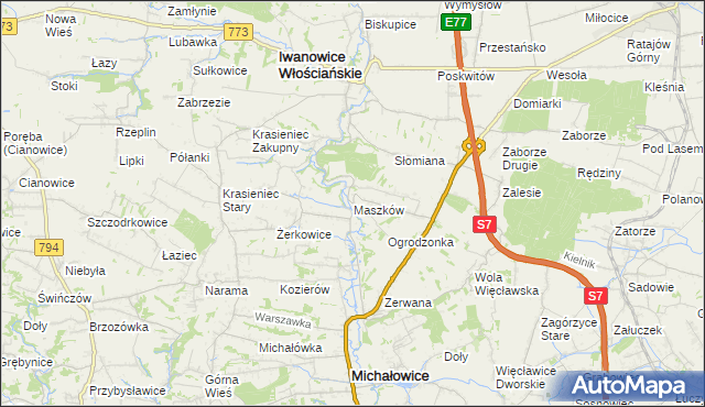 mapa Maszków gmina Iwanowice, Maszków gmina Iwanowice na mapie Targeo