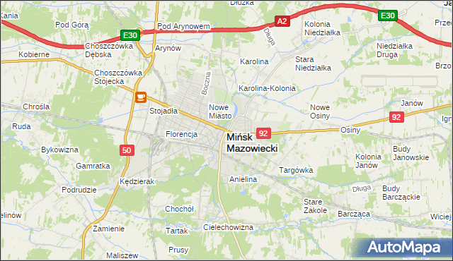 mapa Mińsk Mazowiecki, Mińsk Mazowiecki na mapie Targeo