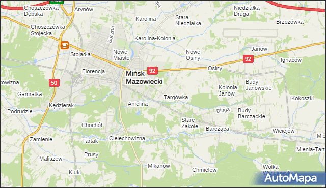 mapa Targówka gmina Mińsk Mazowiecki, Targówka gmina Mińsk Mazowiecki na mapie Targeo