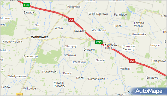 mapa Drwalew gmina Wartkowice, Drwalew gmina Wartkowice na mapie Targeo