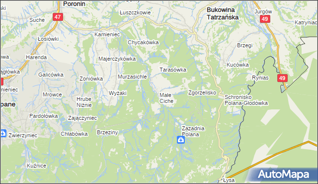 mapa Małe Ciche, Małe Ciche na mapie Targeo