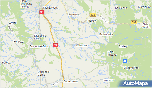 mapa Wilkanów, Wilkanów na mapie Targeo