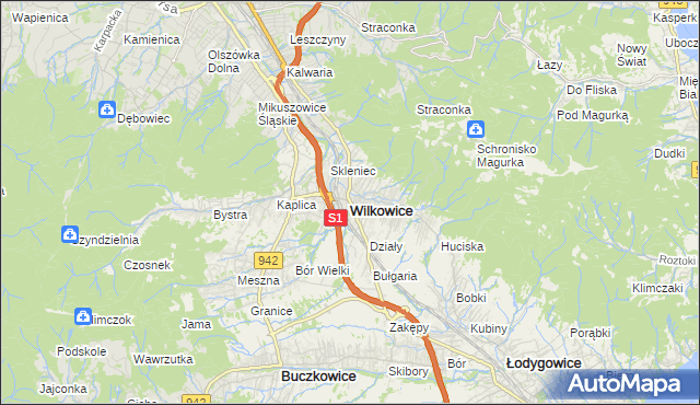 mapa Wilkowice powiat bielski, Wilkowice powiat bielski na mapie Targeo