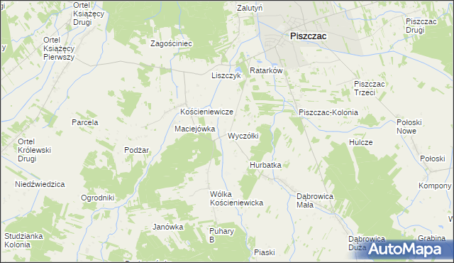 mapa Wyczółki gmina Piszczac, Wyczółki gmina Piszczac na mapie Targeo