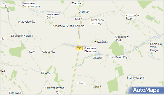 mapa Giełczew gmina Wysokie, Giełczew gmina Wysokie na mapie Targeo