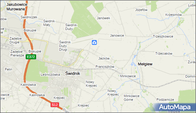 mapa Jacków gmina Mełgiew, Jacków gmina Mełgiew na mapie Targeo