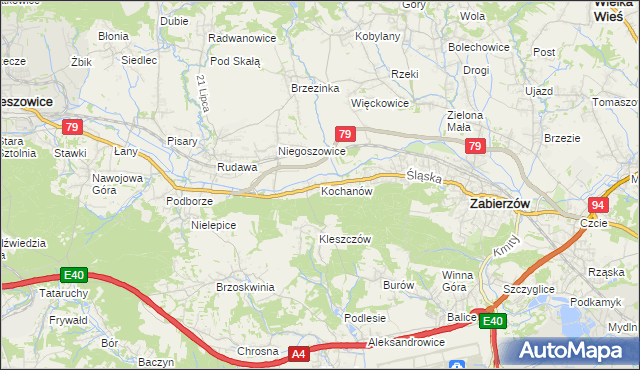 mapa Kochanów gmina Zabierzów, Kochanów gmina Zabierzów na mapie Targeo