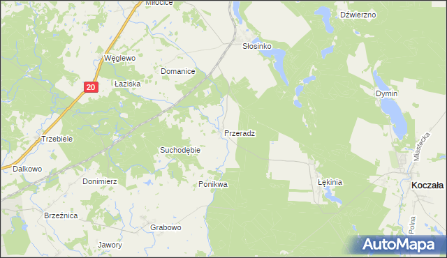 mapa Przeradz gmina Miastko, Przeradz gmina Miastko na mapie Targeo