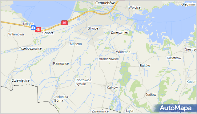 mapa Broniszowice gmina Otmuchów, Broniszowice gmina Otmuchów na mapie Targeo