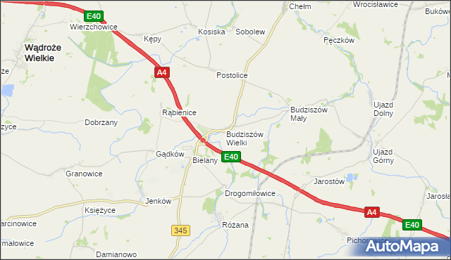 mapa Budziszów Wielki, Budziszów Wielki na mapie Targeo