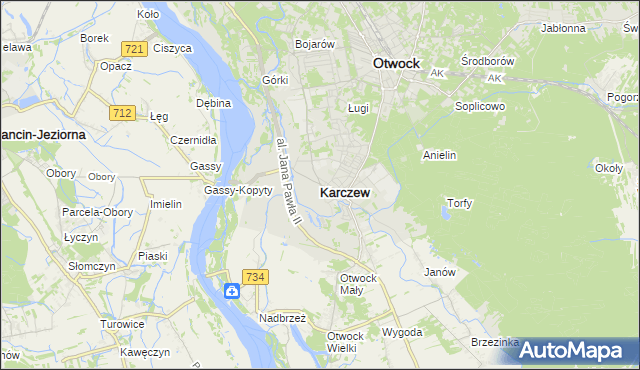 mapa Karczew powiat otwocki, Karczew powiat otwocki na mapie Targeo