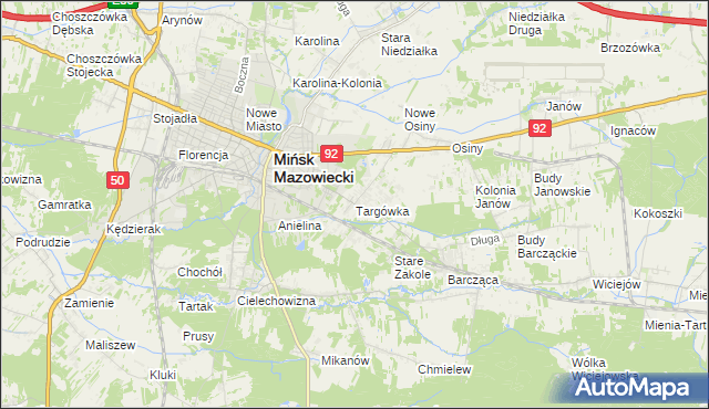 mapa Targówka gmina Mińsk Mazowiecki, Targówka gmina Mińsk Mazowiecki na mapie Targeo