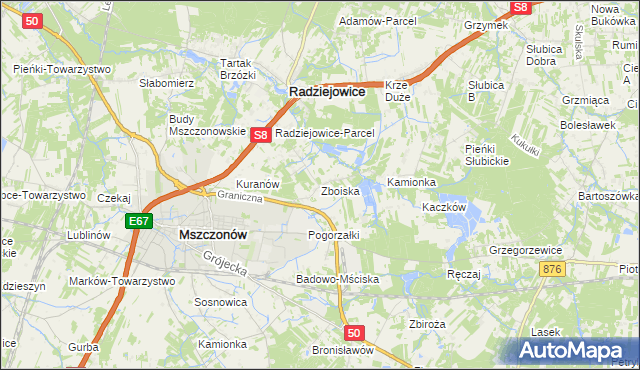 mapa Zboiska gmina Radziejowice, Zboiska gmina Radziejowice na mapie Targeo