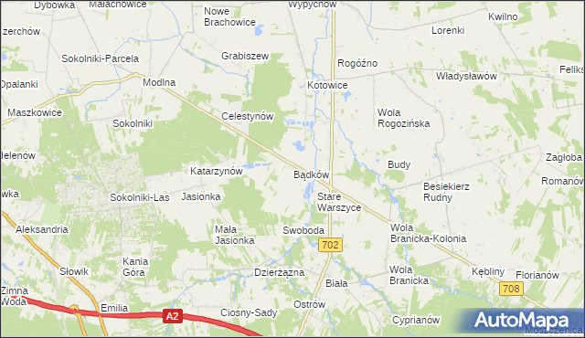 mapa Bądków gmina Zgierz, Bądków gmina Zgierz na mapie Targeo