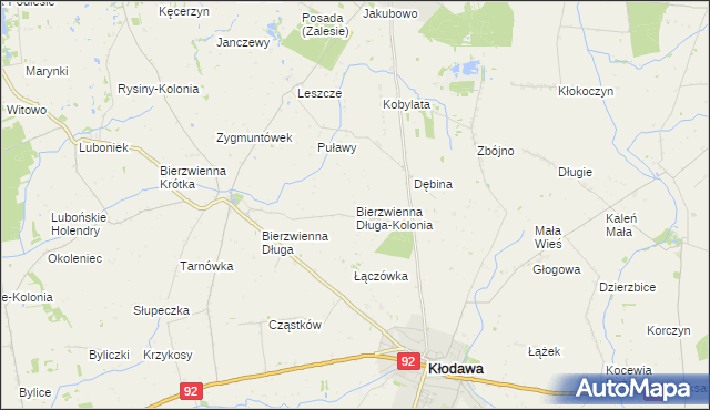 mapa Bierzwienna Długa-Kolonia, Bierzwienna Długa-Kolonia na mapie Targeo