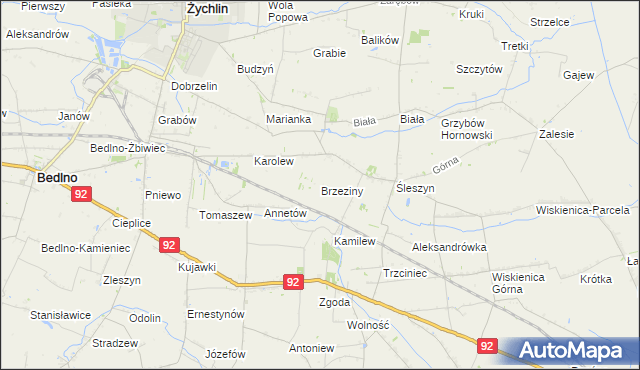 mapa Brzeziny gmina Żychlin, Brzeziny gmina Żychlin na mapie Targeo
