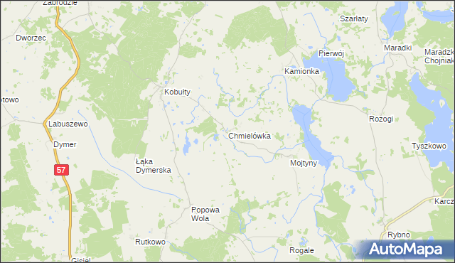mapa Chmielówka gmina Biskupiec, Chmielówka gmina Biskupiec na mapie Targeo