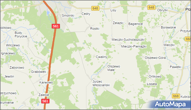 mapa Cwaliny gmina Stawiski, Cwaliny gmina Stawiski na mapie Targeo