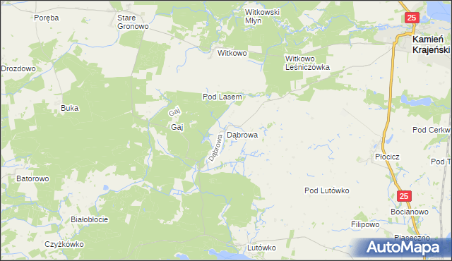 mapa Dąbrowa gmina Kamień Krajeński, Dąbrowa gmina Kamień Krajeński na mapie Targeo