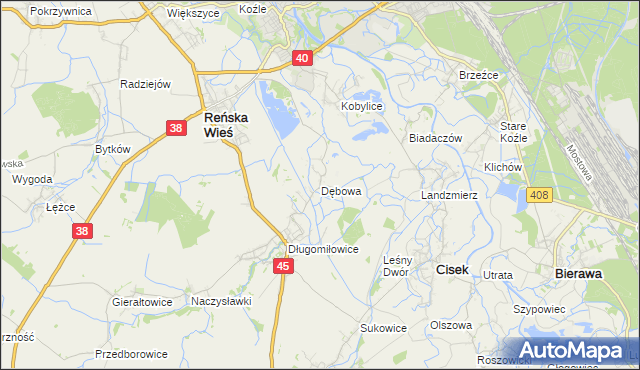 mapa Dębowa gmina Reńska Wieś, Dębowa gmina Reńska Wieś na mapie Targeo
