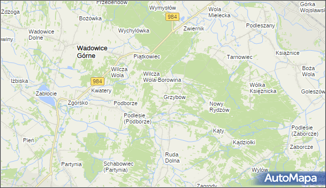 mapa Grzybów gmina Wadowice Górne, Grzybów gmina Wadowice Górne na mapie Targeo