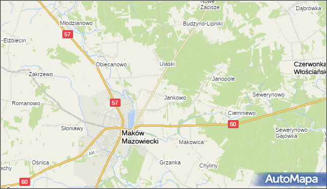 mapa Jankowo gmina Czerwonka, Jankowo gmina Czerwonka na mapie Targeo