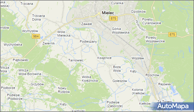 mapa Książnice gmina Mielec, Książnice gmina Mielec na mapie Targeo