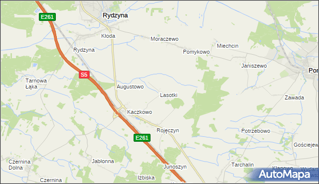 mapa Lasotki gmina Rydzyna, Lasotki gmina Rydzyna na mapie Targeo