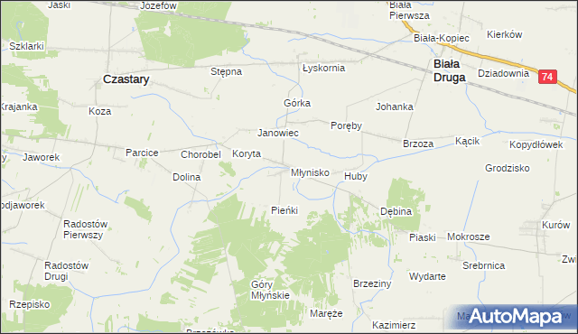 mapa Młynisko gmina Biała, Młynisko gmina Biała na mapie Targeo