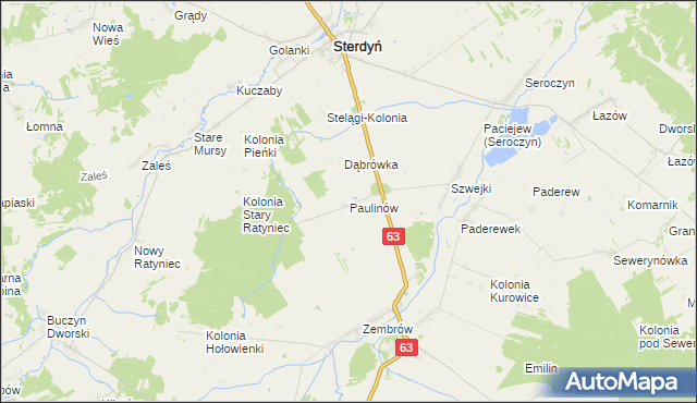 mapa Paulinów gmina Sterdyń, Paulinów gmina Sterdyń na mapie Targeo