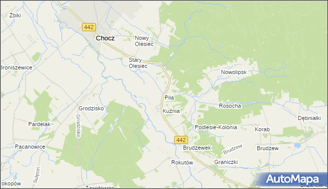 mapa Piła gmina Chocz, Piła gmina Chocz na mapie Targeo