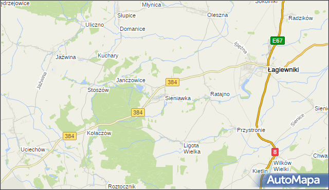 mapa Sieniawka gmina Łagiewniki, Sieniawka gmina Łagiewniki na mapie Targeo