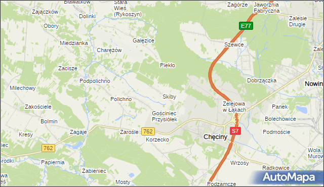 mapa Skiby gmina Chęciny, Skiby gmina Chęciny na mapie Targeo