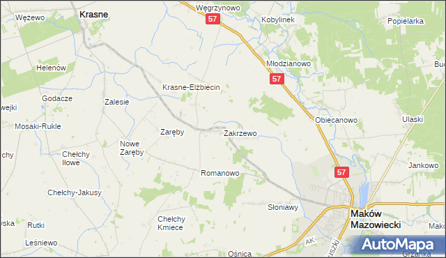 mapa Zakrzewo gmina Karniewo, Zakrzewo gmina Karniewo na mapie Targeo