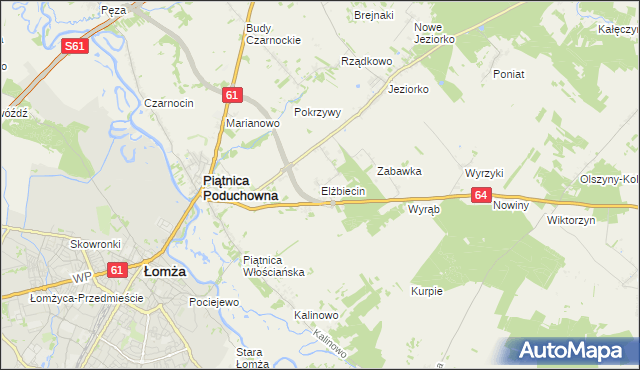 mapa Elżbiecin gmina Piątnica, Elżbiecin gmina Piątnica na mapie Targeo