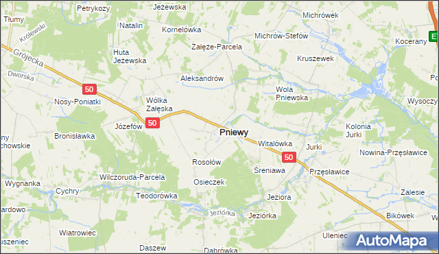 mapa Pniewy powiat grójecki, Pniewy powiat grójecki na mapie Targeo