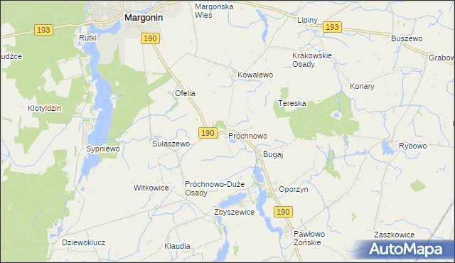 mapa Próchnowo gmina Margonin, Próchnowo gmina Margonin na mapie Targeo