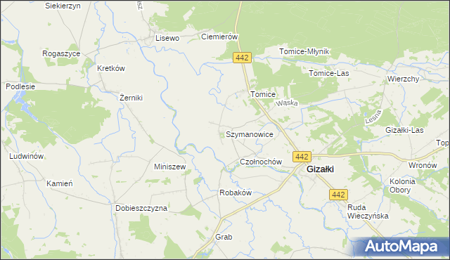 mapa Szymanowice gmina Gizałki, Szymanowice gmina Gizałki na mapie Targeo