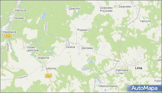 mapa Zakrzewo gmina Linia, Zakrzewo gmina Linia na mapie Targeo